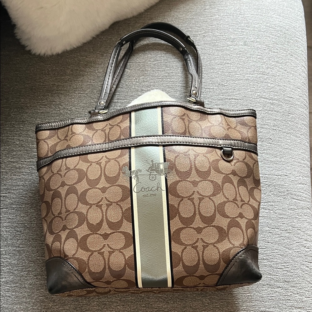 Coach Brown and Cream Signature Tote